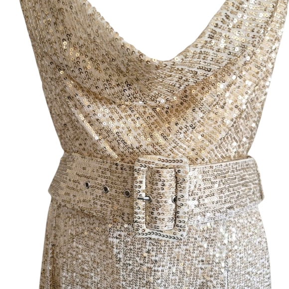 ASOS Design Elegant Gold Cami Sequin Maxi Dress W/ Belt, 14, Worn Once - Picture 6 of 11